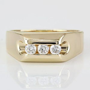 14k Yellow Gold Men's 3-Stone Diamond Ring by Crescent